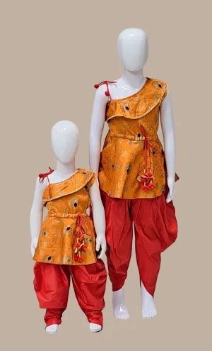 Tangerine Woven Dhoti Set