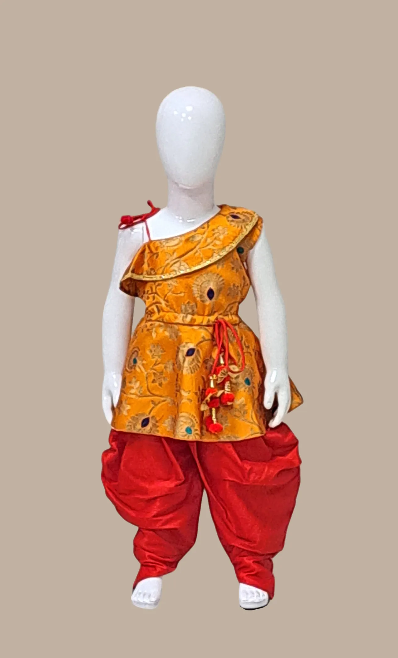 Tangerine Woven Dhoti Set