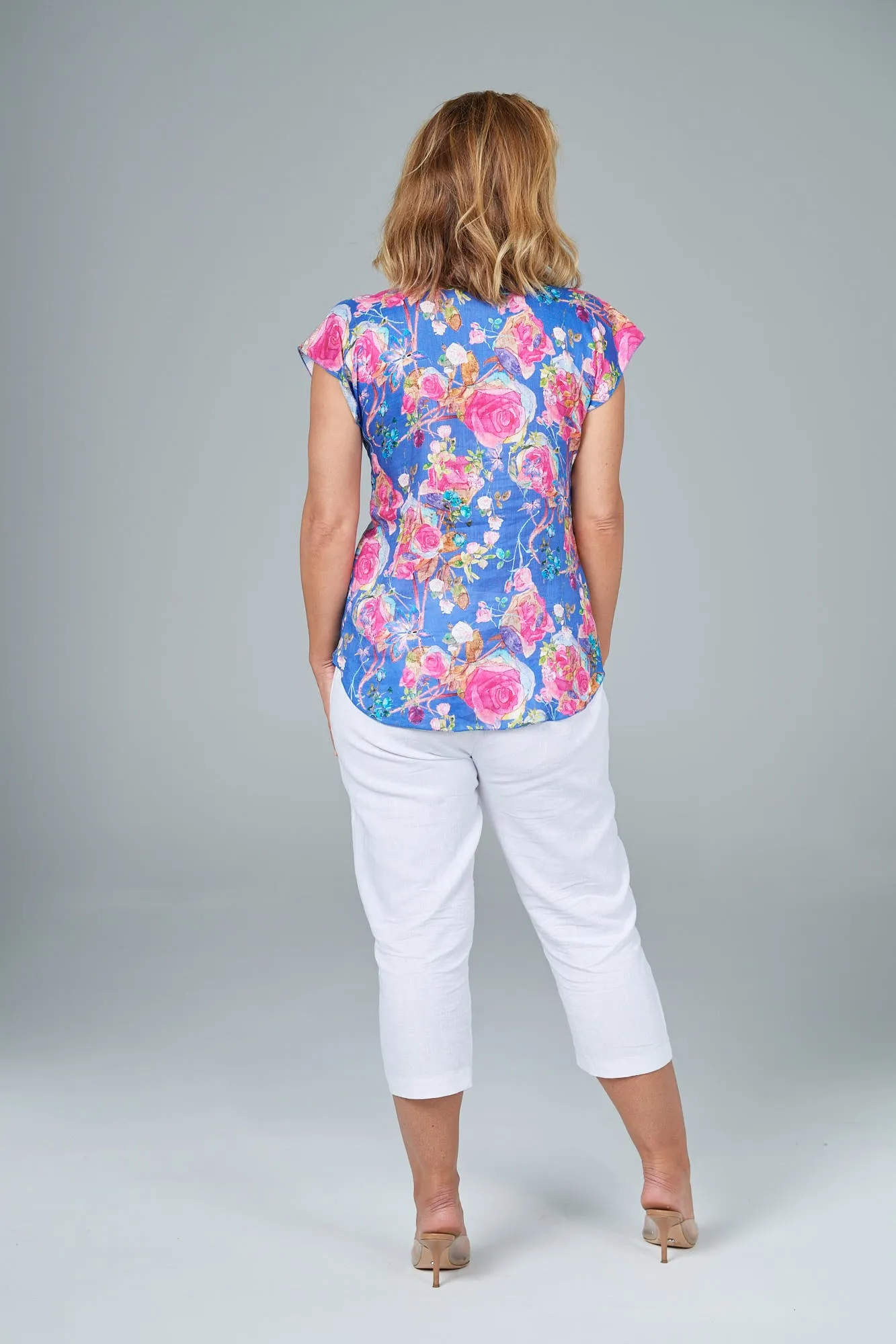 Valentine Print Short Sleeve Linen Top