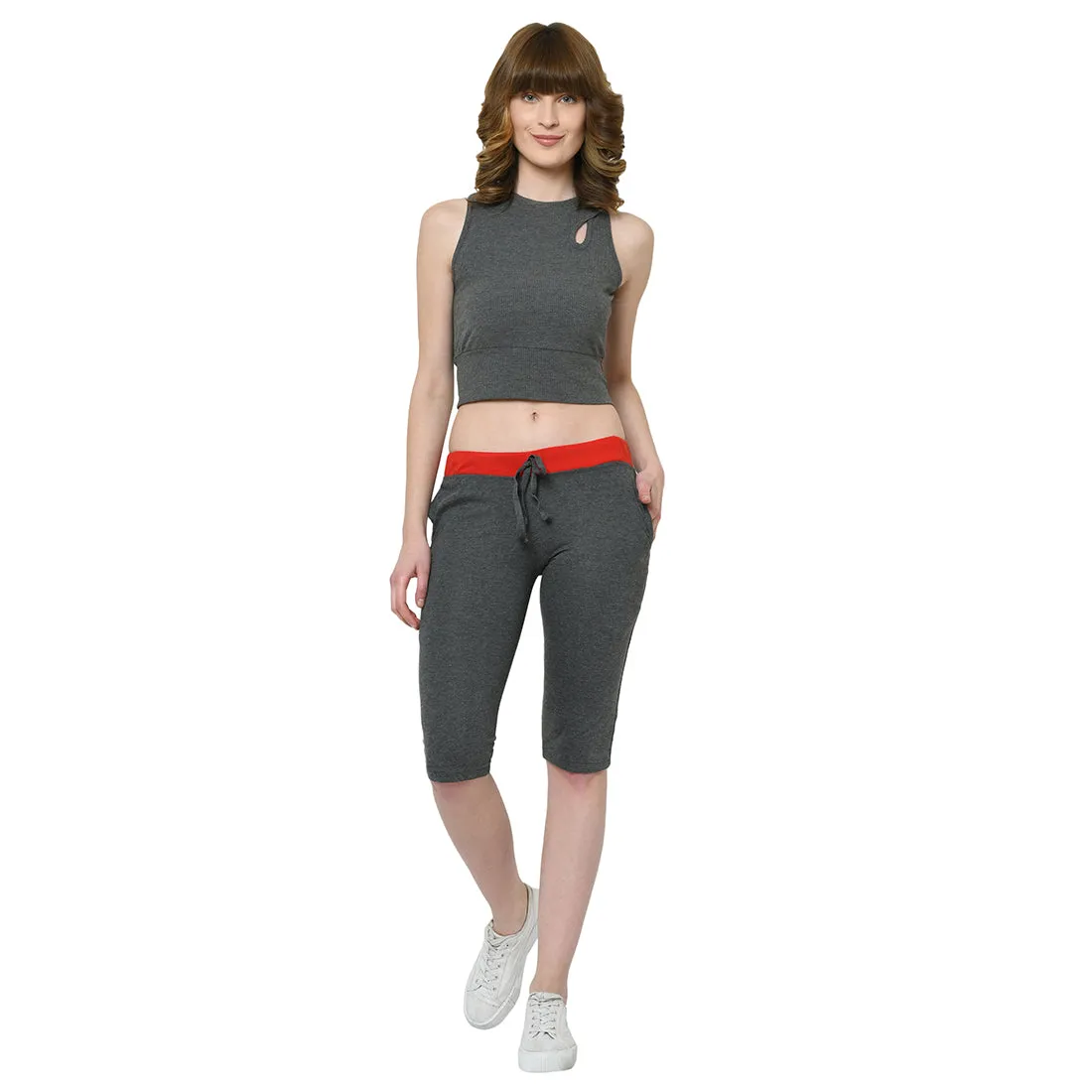 Vimal Jonney Grey 3/4th Capri For Women's