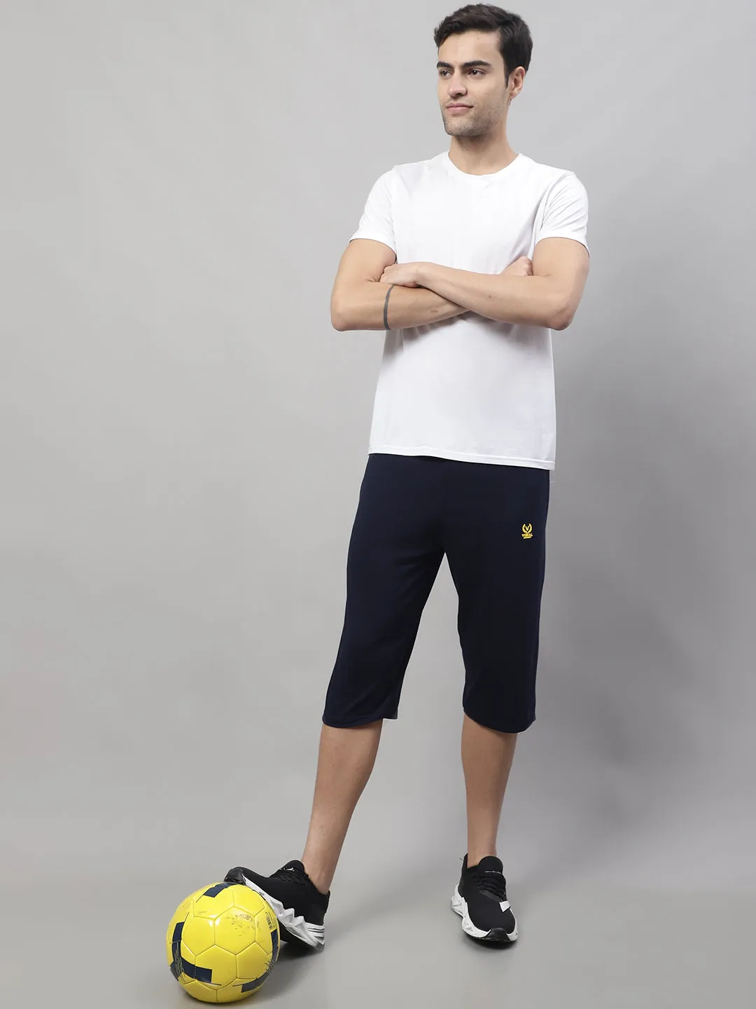 Vimal Jonney Navy Blue Regular fit Cotton Capri for Men