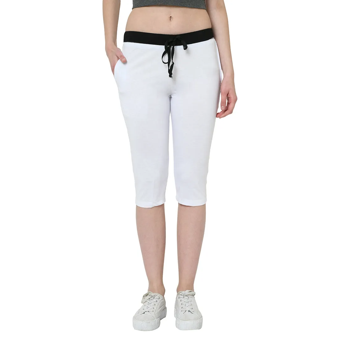 Vimal Jonney White 3/4th Capri For Women's