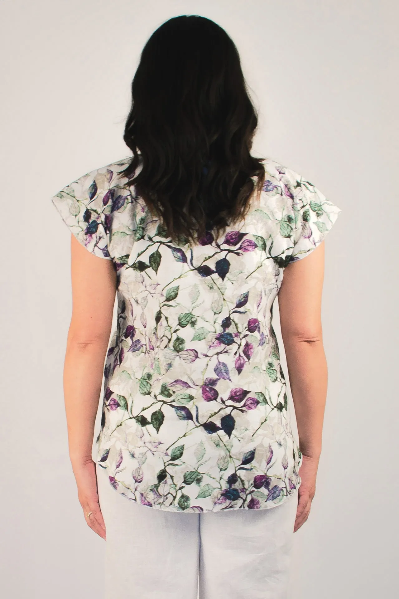 Vine Print Short Sleeve Linen Top