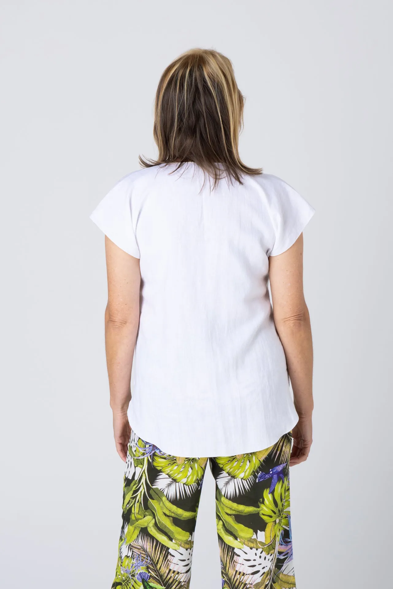 White Short Sleeve Linen Top