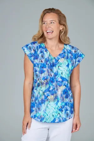 Whitsunday Print Short Sleeve Linen and Silk Top