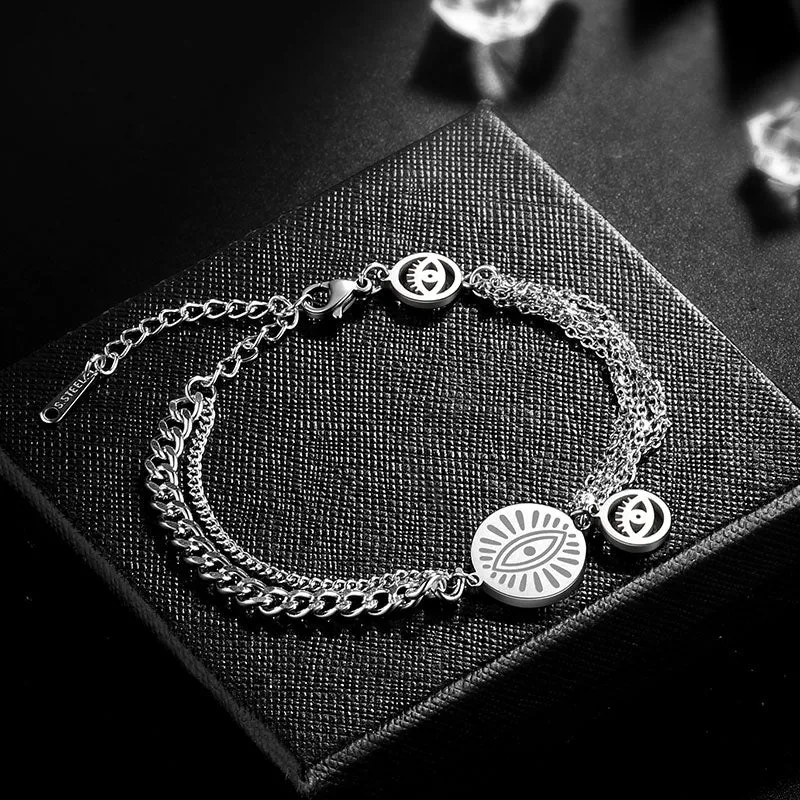 Women Evil Eye Link Bracelets Jewelry Stainless Steel