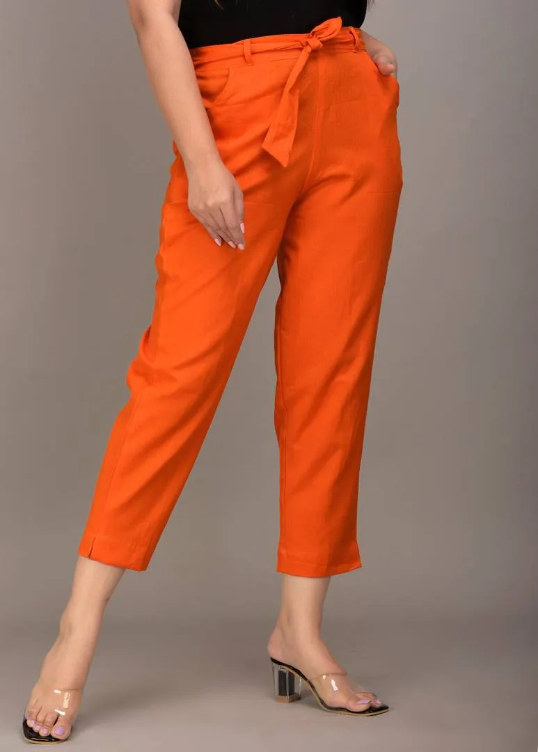 Women's Cotton Blend Western Trouser Pant (Orange)