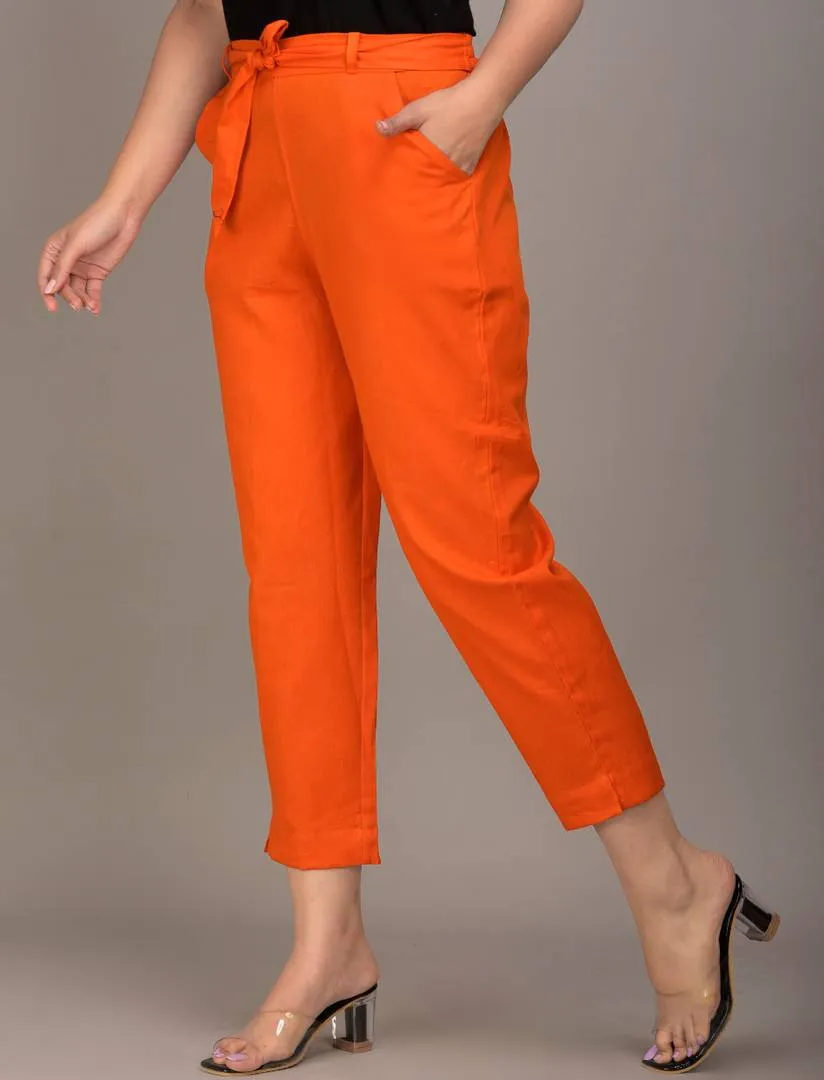 Women's Cotton Blend Western Trouser Pant (Orange)