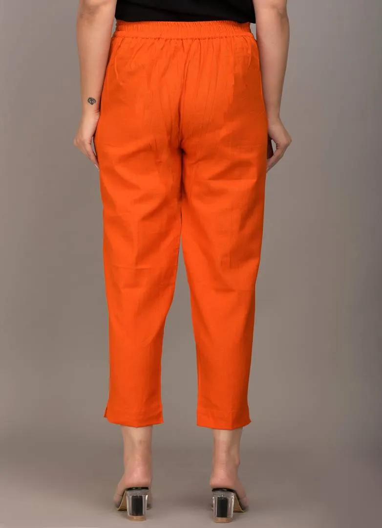 Women's Cotton Blend Western Trouser Pant (Orange)