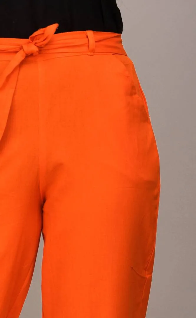 Women's Cotton Blend Western Trouser Pant (Orange)