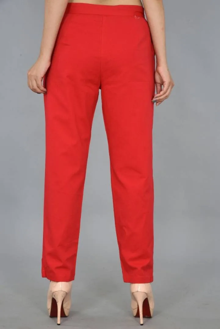 Womens Solid Cotton PLeats Pintucks Trouser