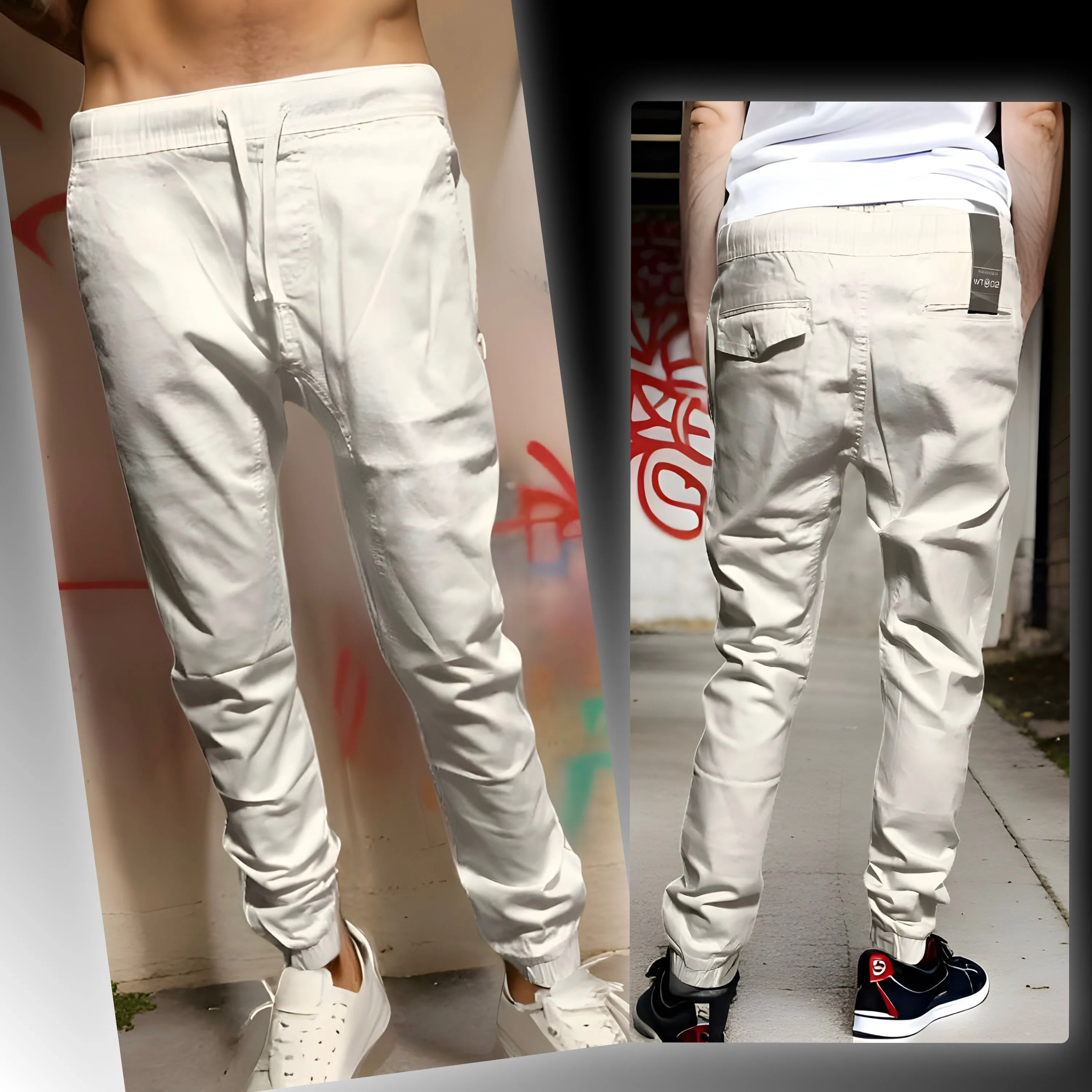 ^WT02^ (WHITE) COTTON JOGGER PANTS